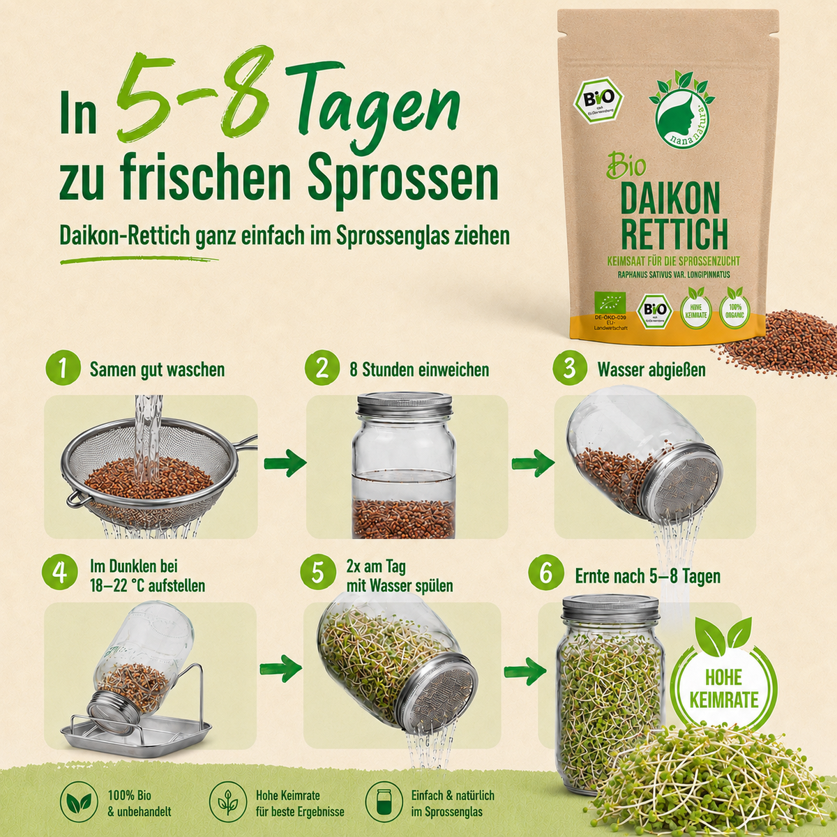 Bio Daikonrettich Keimsaat 180g