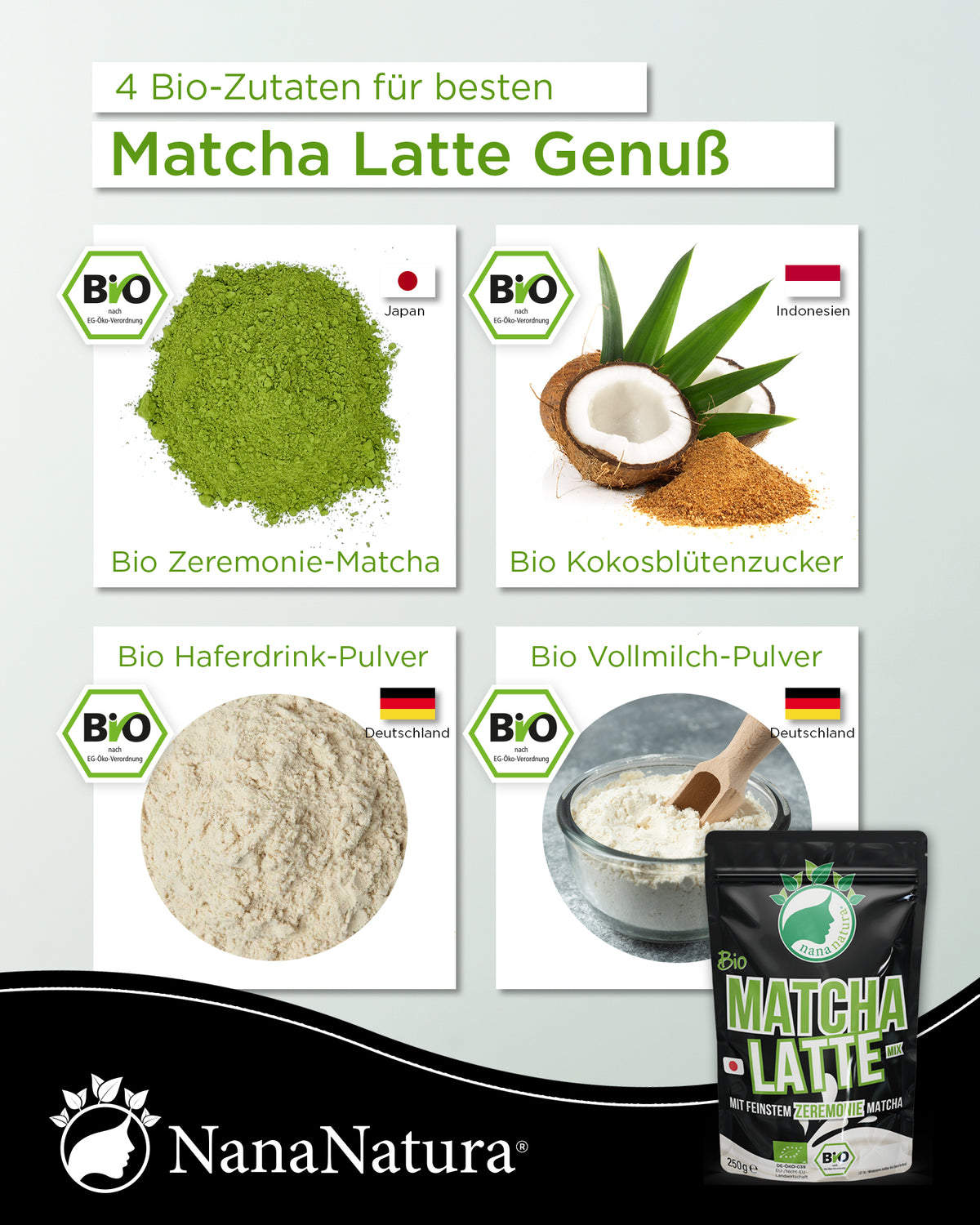 Bio Matcha Latte Instant-Pulver 250g