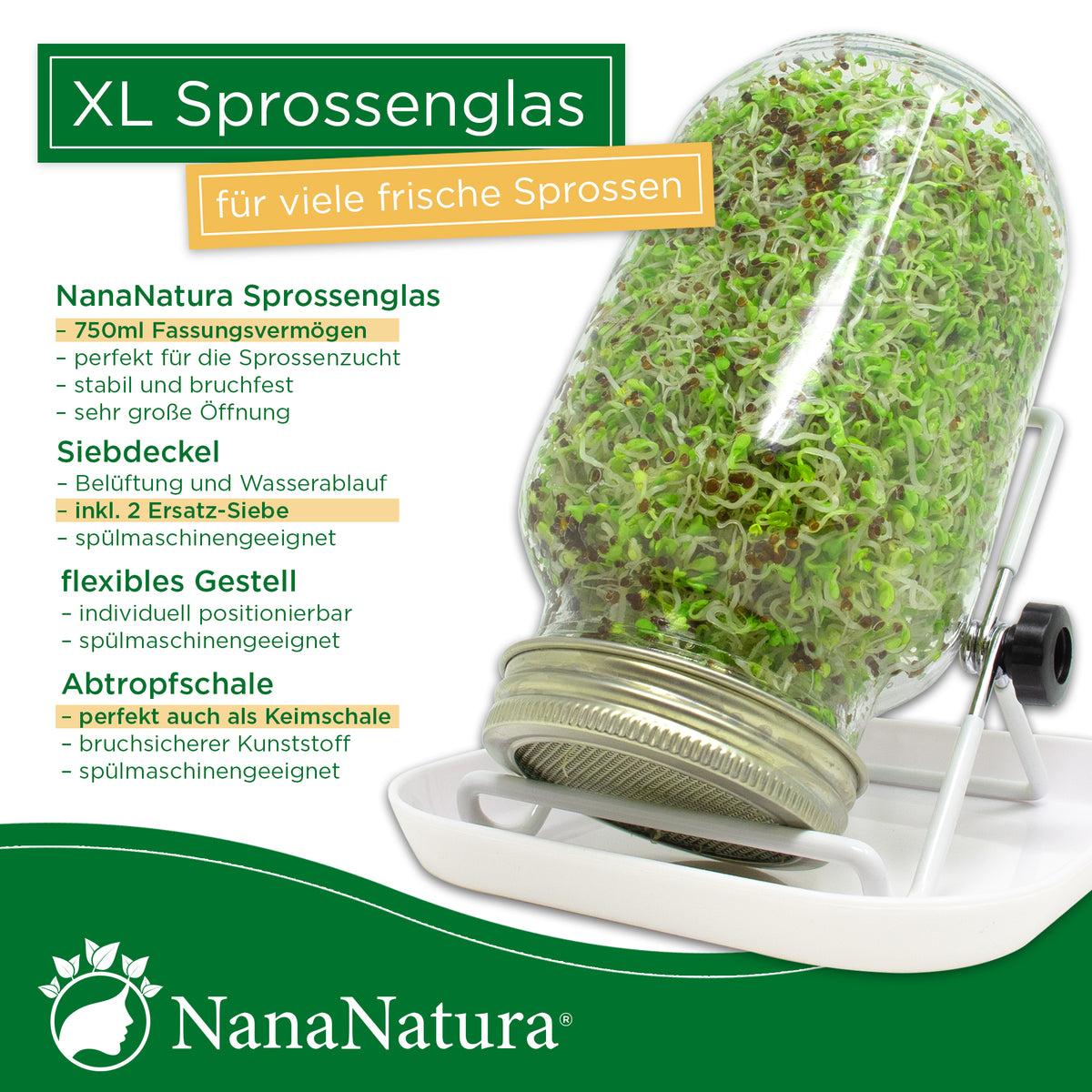 Sprossenglas zum Sprossen ziehen 750ml