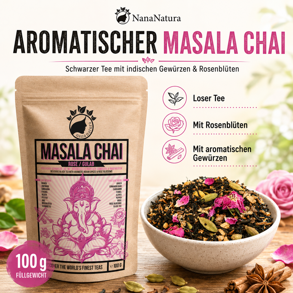 Masala Chai Rose Gulab 100g