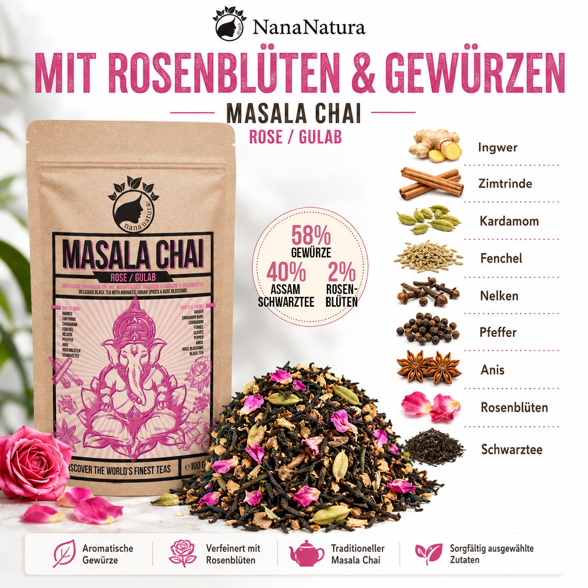 Masala Chai Rose Gulab 100g