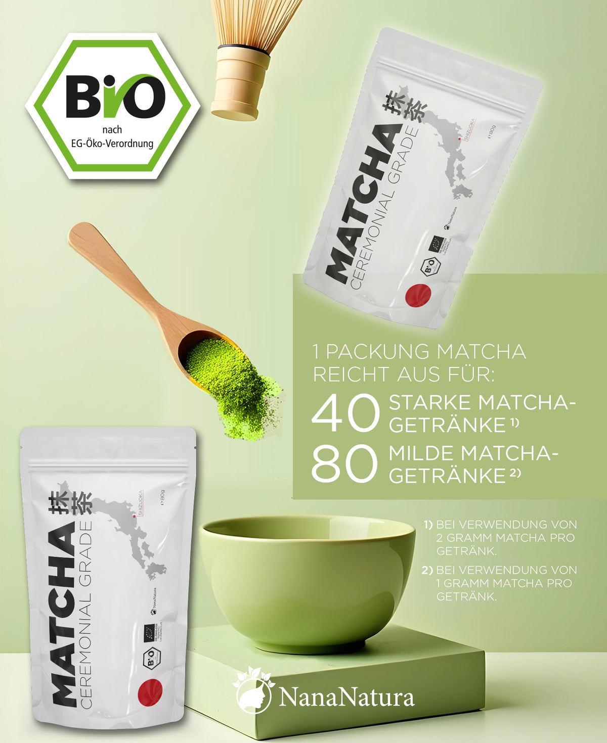 Bio Matcha-Pulver Ceremonial Grade 80g
