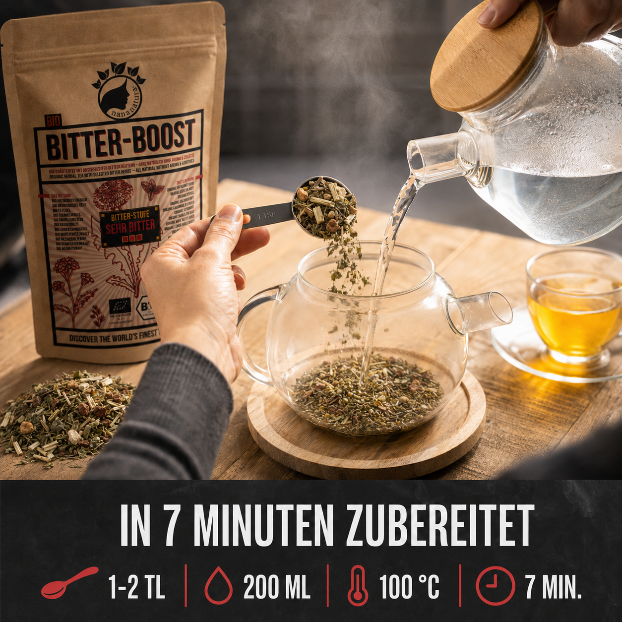 NanaNatura Bitter-Boost bei der Teezubereitung